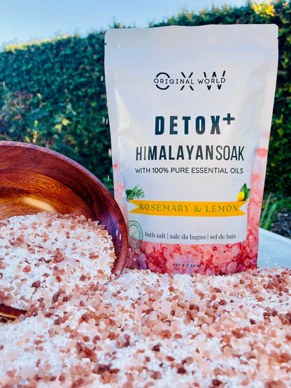 Detox+ Himalayan Epsom Bath Salt Infused with Rosemary and Lemon Essential Oils 2 lbs BPA Free Bag - OXW Beauty