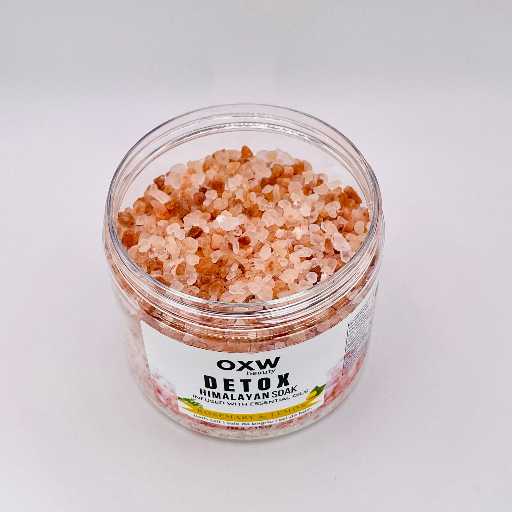 Detox+ Himalayan Epsom Bath Salt Infused with Rosemary and Lemon Essential Oils 1 lb Jar - OXW Beauty